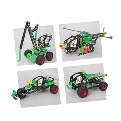 Alexander Maly Constructor Pro Manta set with crane, helicopter, tow truck, and racing car models.