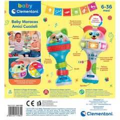 Baby Maracas Amici Cuccioli toy features a colorful cartoon character design with a smiling face, perfect for infants aged 6-