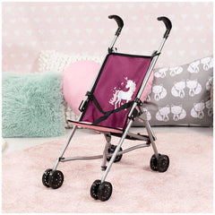 BAYER DESIGN Lila Buggy Unicorn in pink and silver with a patterned pastel background, featuring a metal frame and four wheel