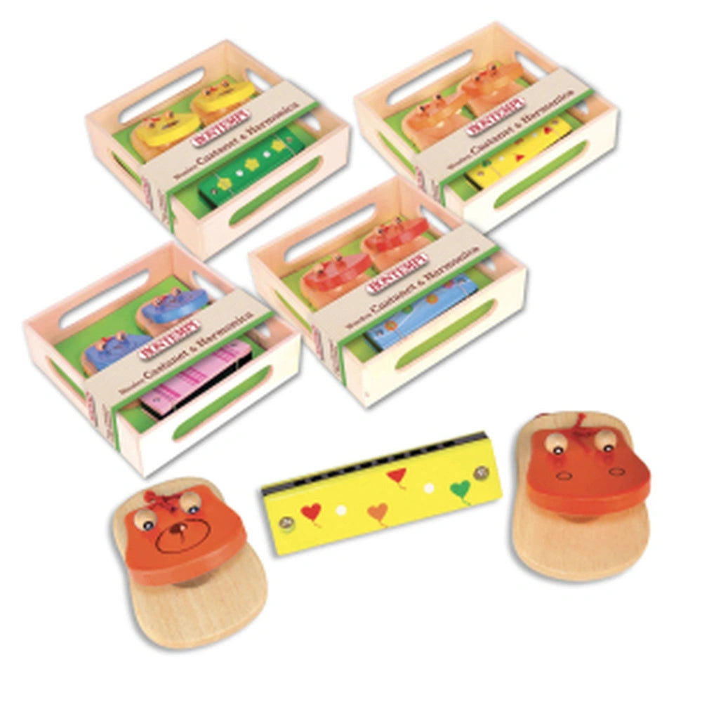 Bontempi Mini Trumpet Play in green packaging with a beige lid featuring heart-shaped cutouts in red, green, and yellow.