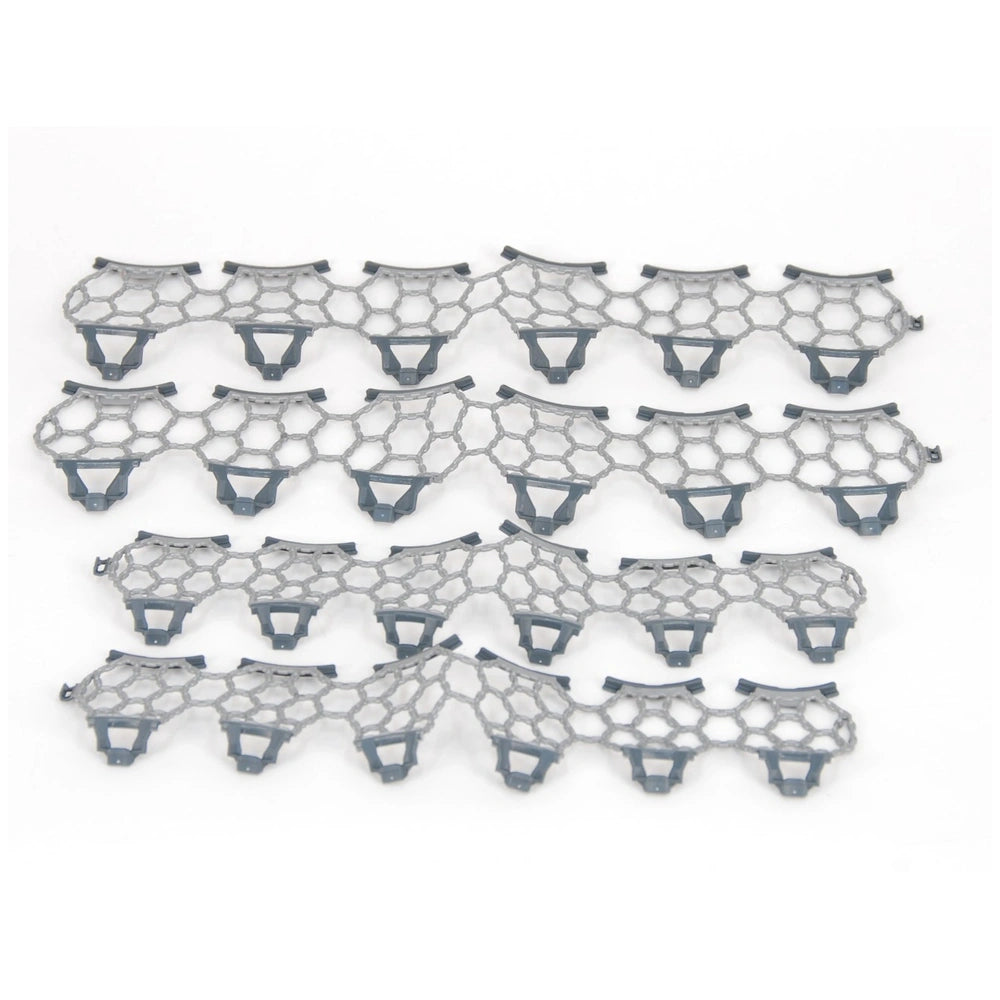 Snow chains set for Claas Axion 950 toy vehicle, featuring interlocking hexagonal gray and black patterns.