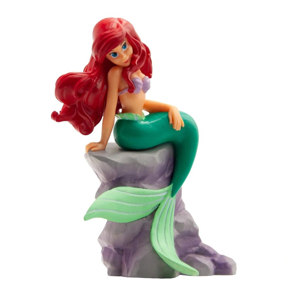 Bullyland Disney Ariel toy figure features red hair, a green tail, and a purple top, standing 8 cm tall.