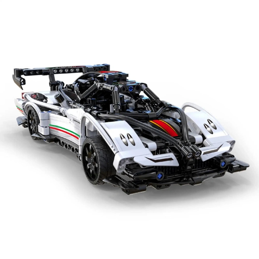 CaDA Z Wind RC Super Car features a glossy white body, black matte wheels, and a red, white, and green stripe design.