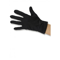 Black stretch gloves for dress up play, centered, ideal for pretend professions and creative role playing activities.