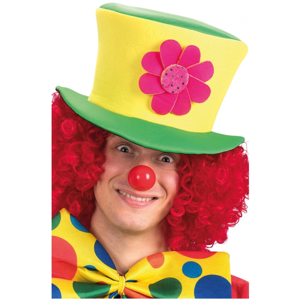 Carnival Toys - Green And Yellow Fabric Top Hat With Big Pink Flower For Dress Up Fun - Pretend Professions And Role Playing