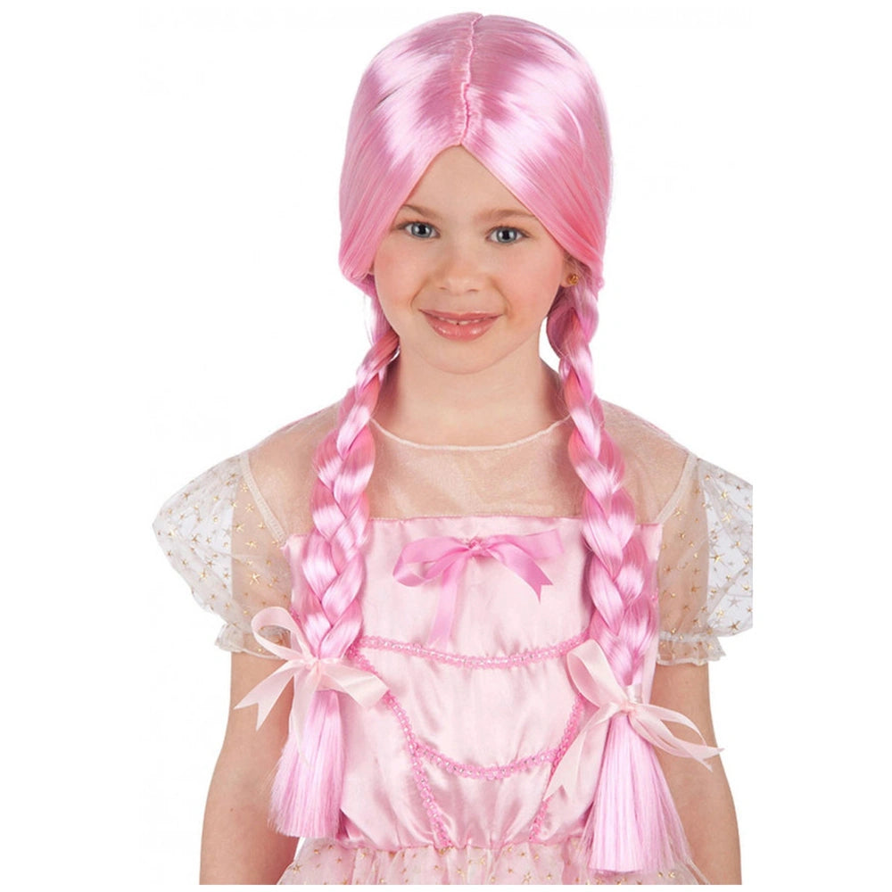 Carnival Toys - Long Pink Wig With Plaits For Kids Perfect For Dress Up And Imaginative Play - Pretend Professions And Role Playing