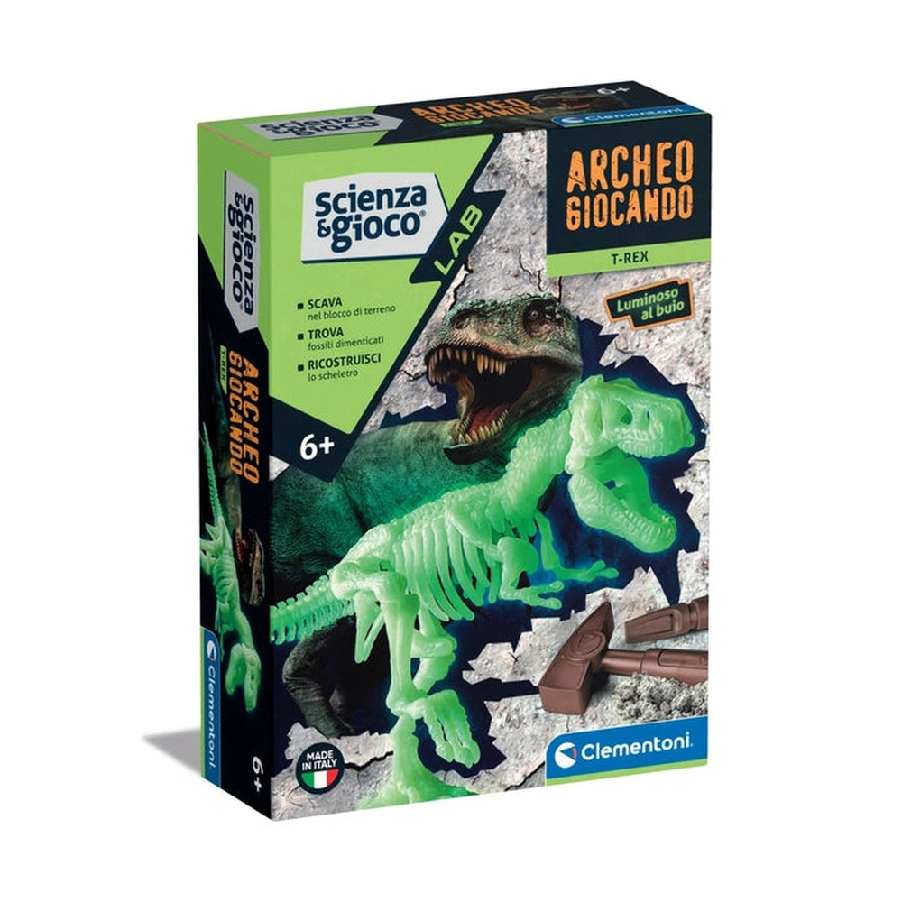 Clementoni Scienza E Gioco Lab - Archeogiocando - Jouets de jeu Tirannosaure Rex qui brillent dans le noir