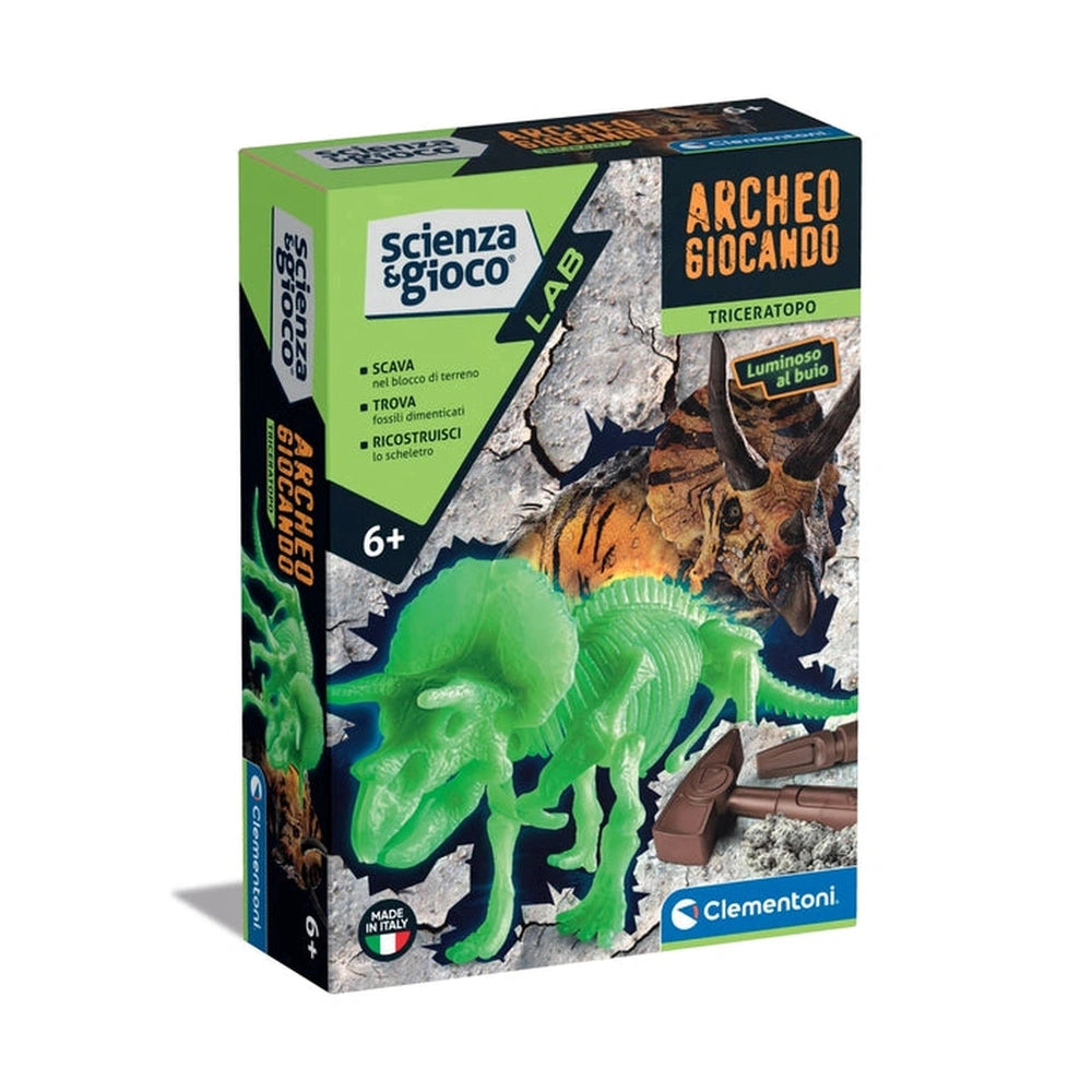 Clementoni Scienza E Gioco Lab - Archeogiocando - Triceratopo Glow In The Dark Toy Playsets