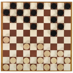 Dal Negro Many Games Wooden Board Games Set features a checkerboard with brown and white squares and smooth checker pieces.