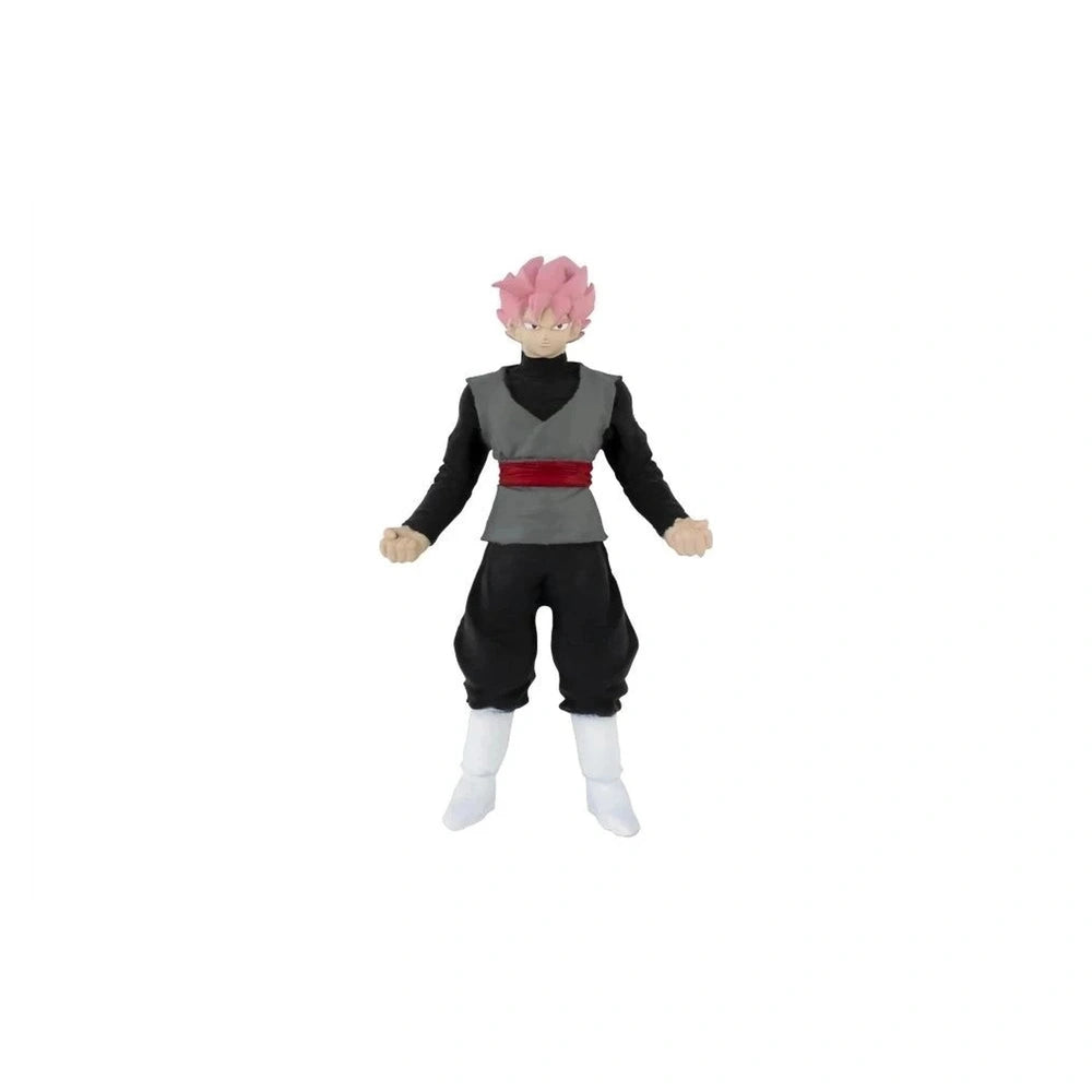 Dragon Ball Monster Flex action figure with pink hair, black and gray outfit, red belt, and white shoes, made of smooth matte