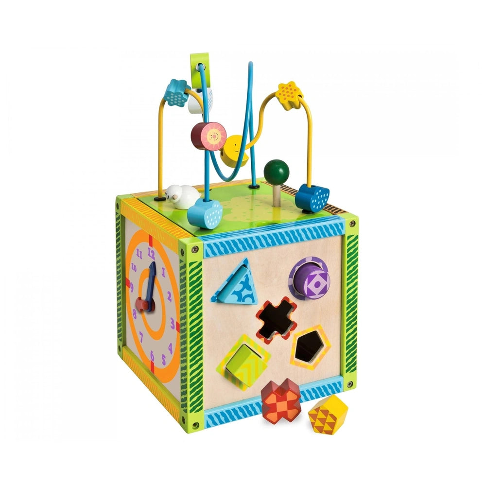 Eichhorn Color Little Play Center features a vibrant, abstract building design with geometric shapes in yellow, green, and bl