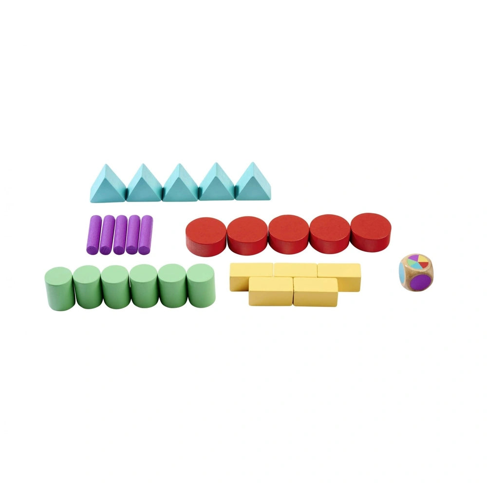 Eichhorn Sorting & Stacking Toys showcase colorful geometric shapes and cylinders arranged playfully on a white background.