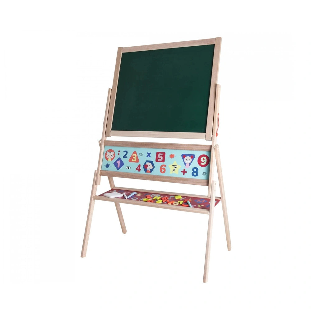 Eichhorn Magnetic Drawing Board for kids features a blackboard, colorful magnetic letters and numbers, and sturdy wooden stan