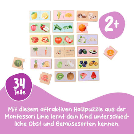 Montessori - Wooden Fruit and Vegetable Puzzle - Educational Toys