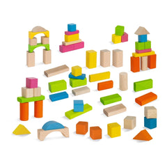 Eichhorn Wooden Blocks - 60 colorful shapes for sorting and stacking, promoting construction and imaginative play.