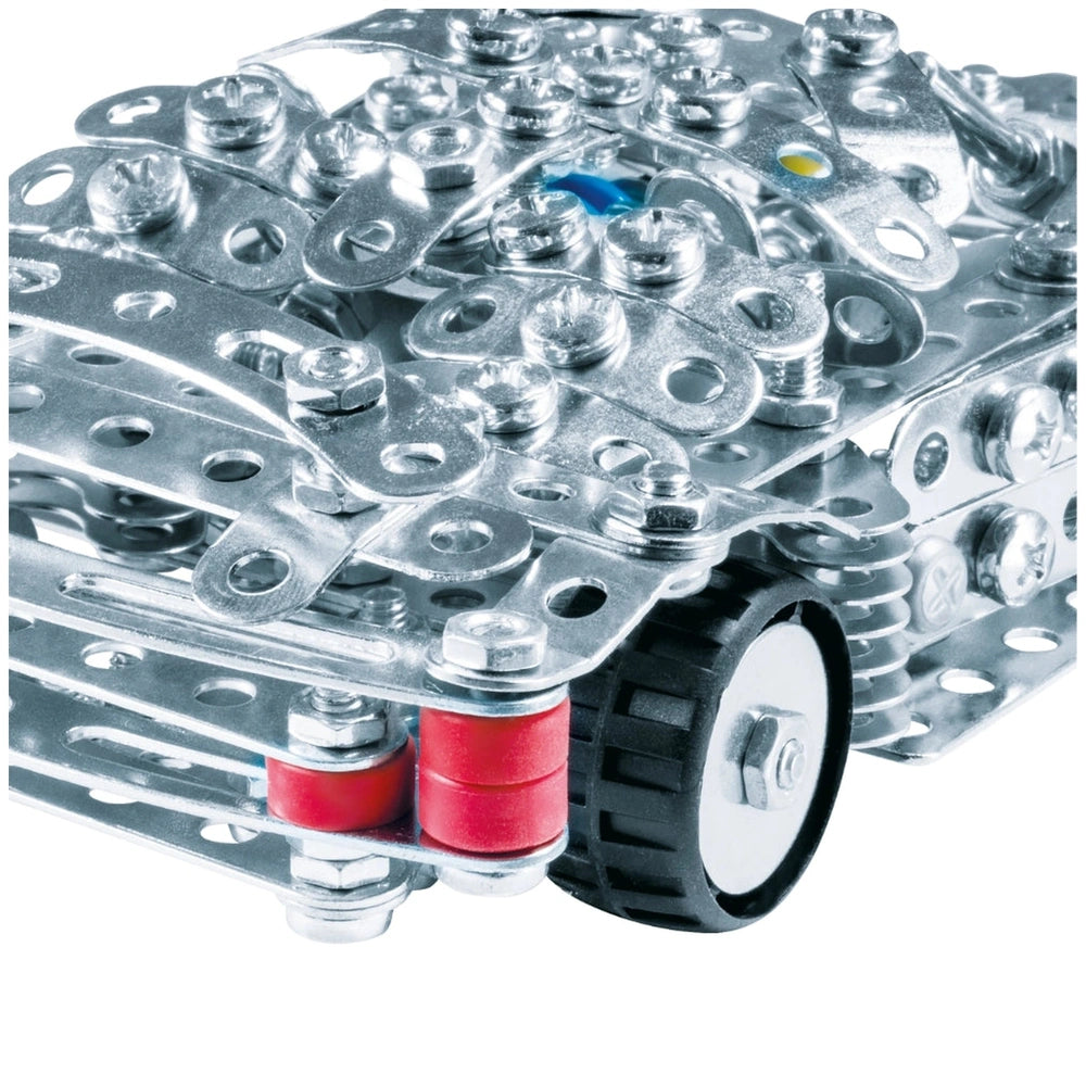 Eitech Speed Racer construction set features a shiny metal frame and red plastic components in a centered front view.