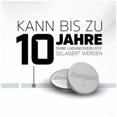 Energizer Lithium Battery CR2450 BR2, round silver battery with bold black text and reflective surface on a white-gray gradie