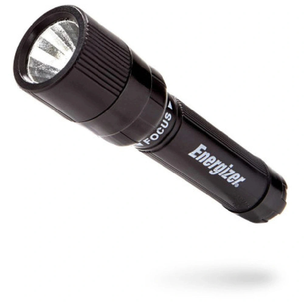 Energizer X-Focus 1Aaa Torch features a black matte body, clear lens, and buttons labeled "FOCUS" and "ENERGIZER."