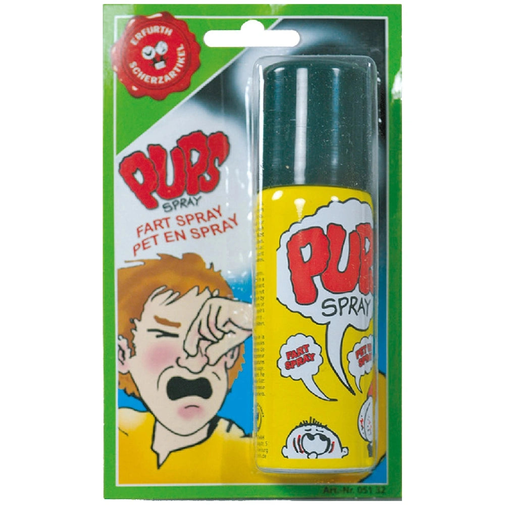 Erfurth Smelly Poop Spray 50ml with cartoon characters and colorful labels on green cardboard packaging.
