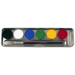 EULENSPIEGEL metal palette featuring 6 colors, with blue, white, green, yellow swatches and a paintbrush labeled www.paintbru