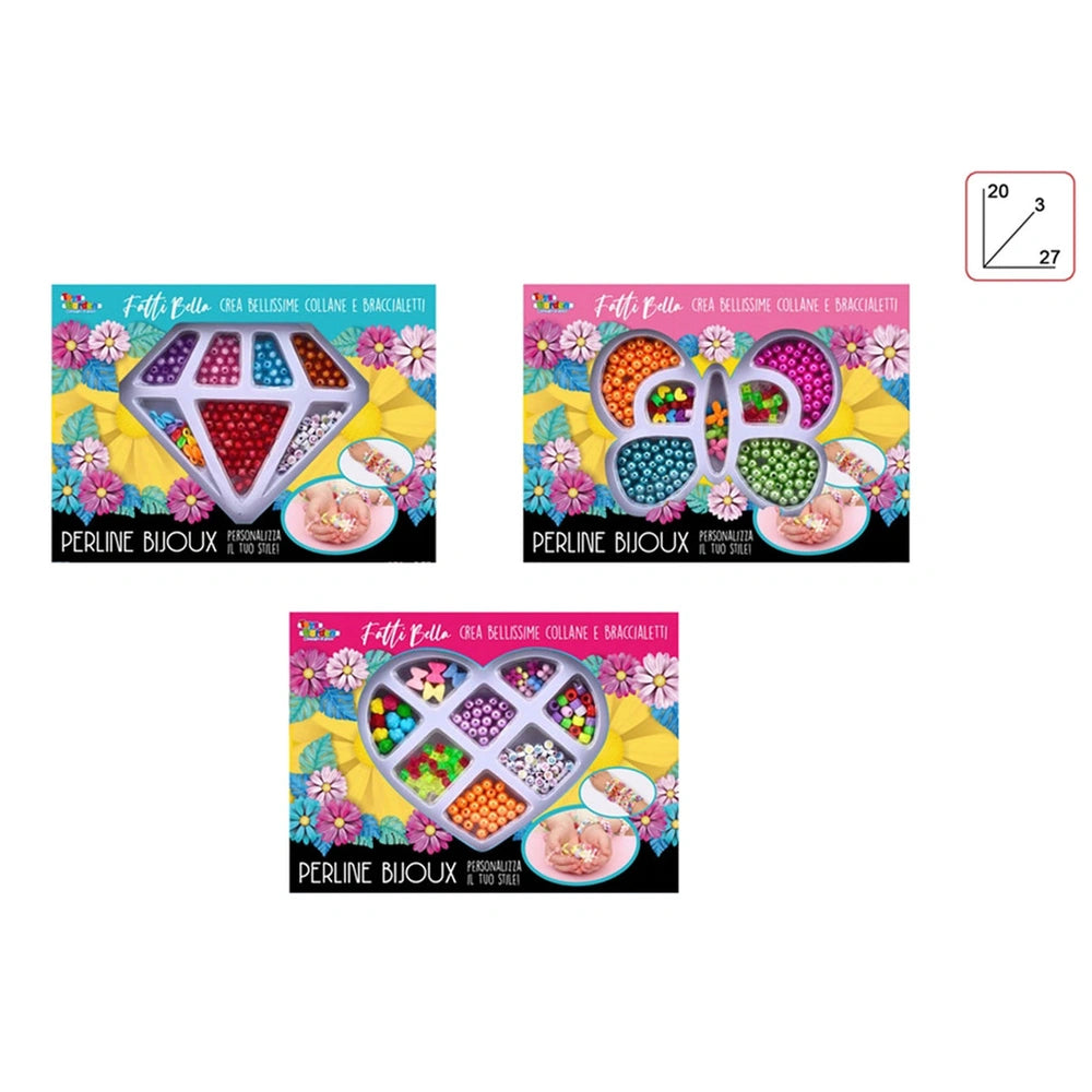 Fatti Bella Bijoux Set features vibrant, playful packaging adorned with flowers and candy motifs, showcasing colorful designs