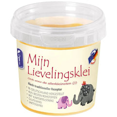 Feuchtmann Basic Modelling Dough in a plastic container with a yellow interior, red text, and a pink elephant graphic.