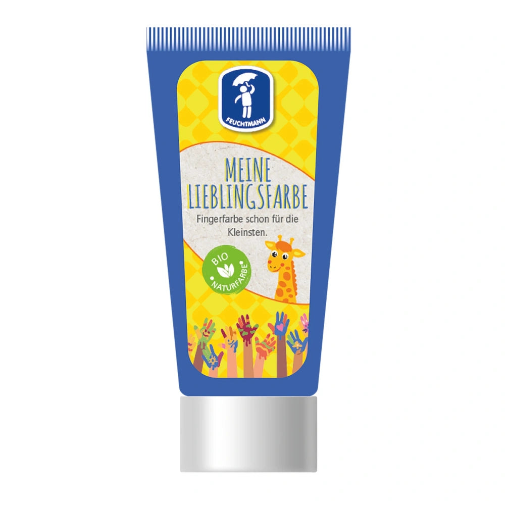 Feuchtmann My Favorite Color pack features six 75g tubes with glossy yellow packaging, blue text, and a giraffe graphic.