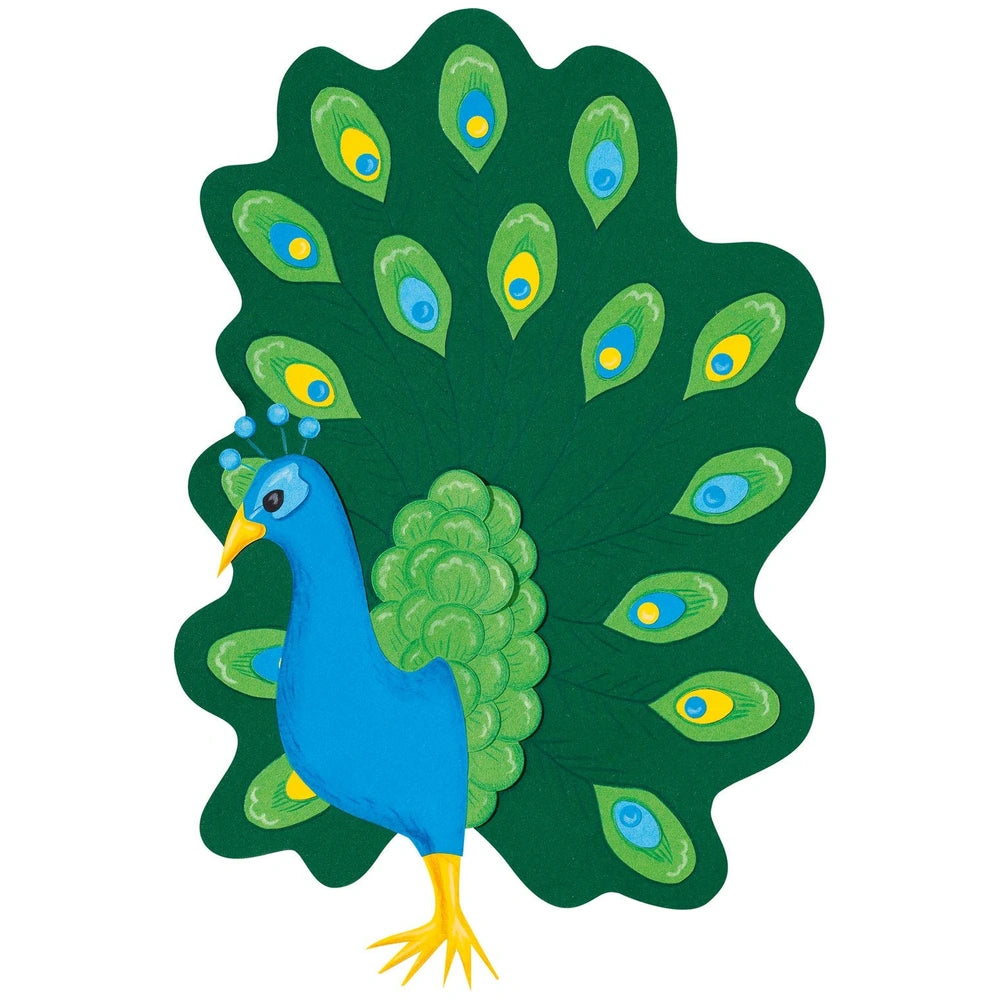 Folia Tonpapier Block features a stylized peacock with green and blue-yellow feathers against a white background.