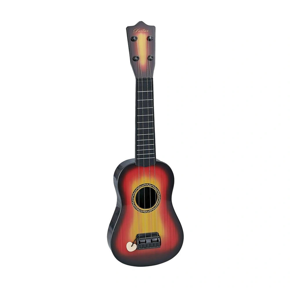 Ginmar children's acoustic guitar with a glossy orange-red gradient, metal strings, and dark wood neck for young musicians.