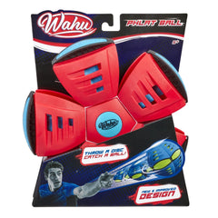 Goliath Wahu Phlat Ball Classic sports toy in red and blue plastic, featuring a black and white cardboard packaging with prom