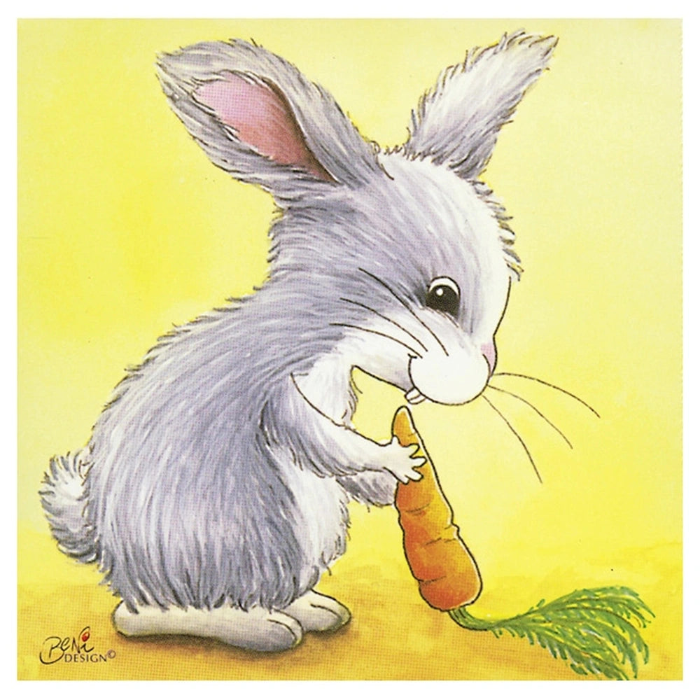 Gollness Baby Animals Cube Puzzle features a gray rabbit, orange carrot, and green leaf on a solid color background.