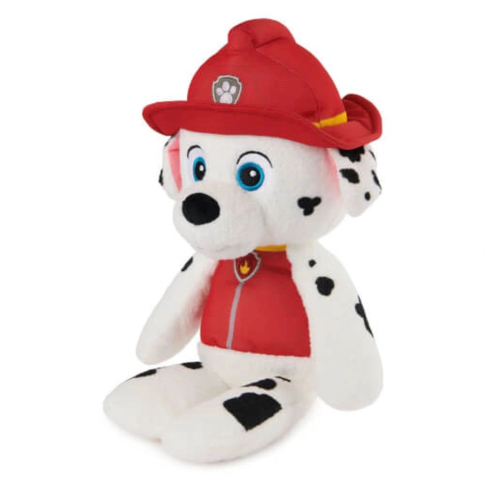 GUND Take Along Marshall plush toy features a white Dalmatian dog with black spots, wearing a red hat and vest, sitting uprig