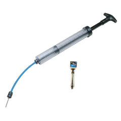 Happy People 2-Way Ball Pump features a silver body, black handle, and flexible blue hose with a black connector.