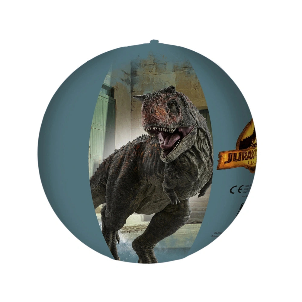 Jurassic World water ball featuring a detailed dinosaur with gray and brown colors, glossy finish, and open mouth.