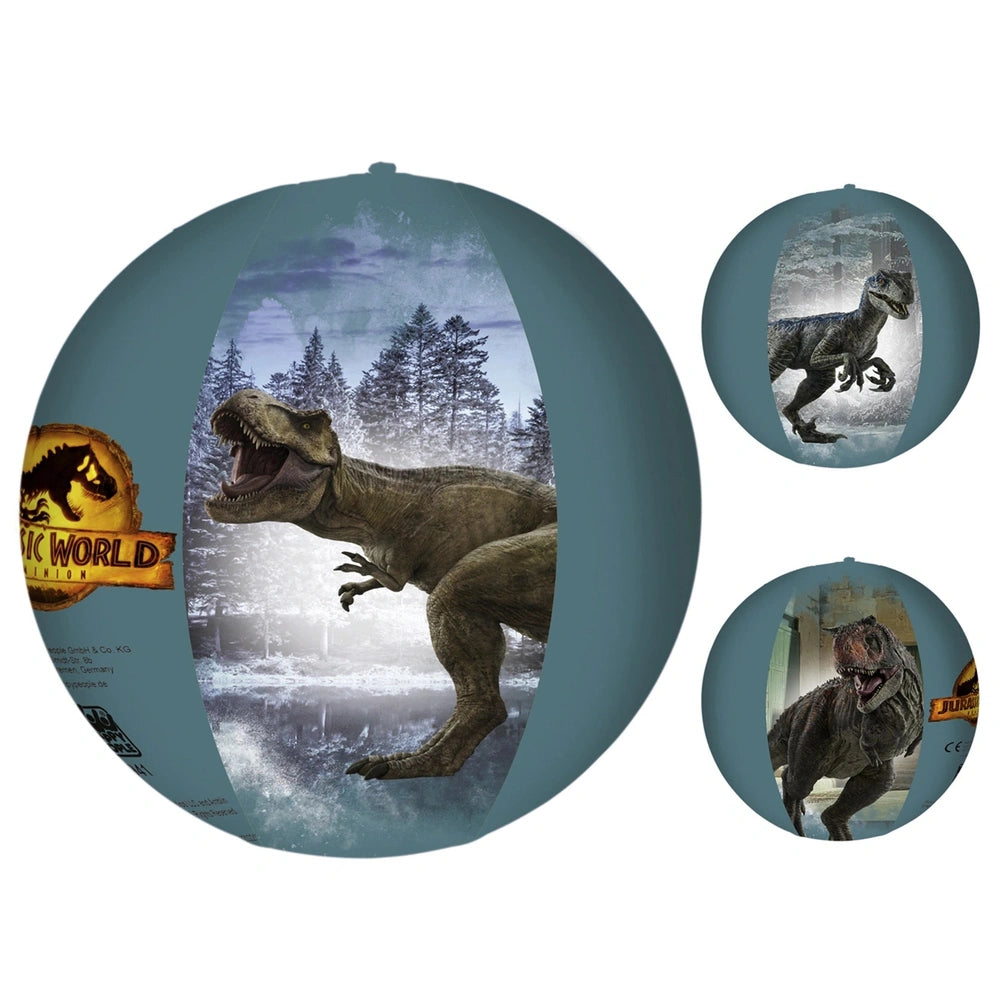 Happy People Jurassic World Water Ball 29 cm in retail packaging with a dinosaur, blue gradient background, and yellow text.