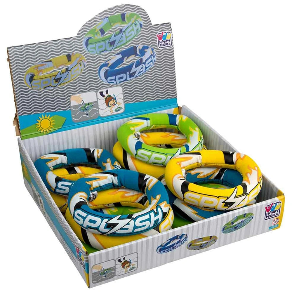 Happy People neoprene diving ring set in colorful packaging with blue, yellow, and green design, featuring "SPLASH" text.