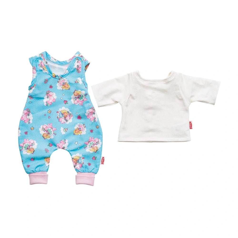 Heless Romper Unicorn Emil and Fairy Emma features a blue bodysuit with pink trim and floral patterns, size 28-35 cm.