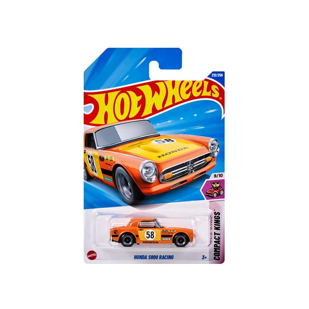 Hot Wheels - HW Racing Track pack features an orange Honda convertible with number 58, displayed in a blue cardboard packagin
