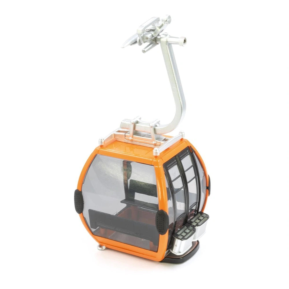 Jagerndorfer Gondel Omega IV 8 model in orange plastic with a clear window, silver frame, and black seat and footrests.