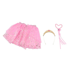 Princess dress up set featuring a pink tutu skirt with hearts, a metallic headband, and a pink tassel.
