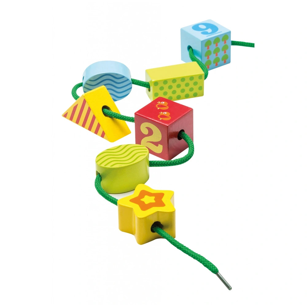 Johntoy - Ensemble de blocs en bois à lacer dans une boîte de rangement - Jouets d'activité pour bébés