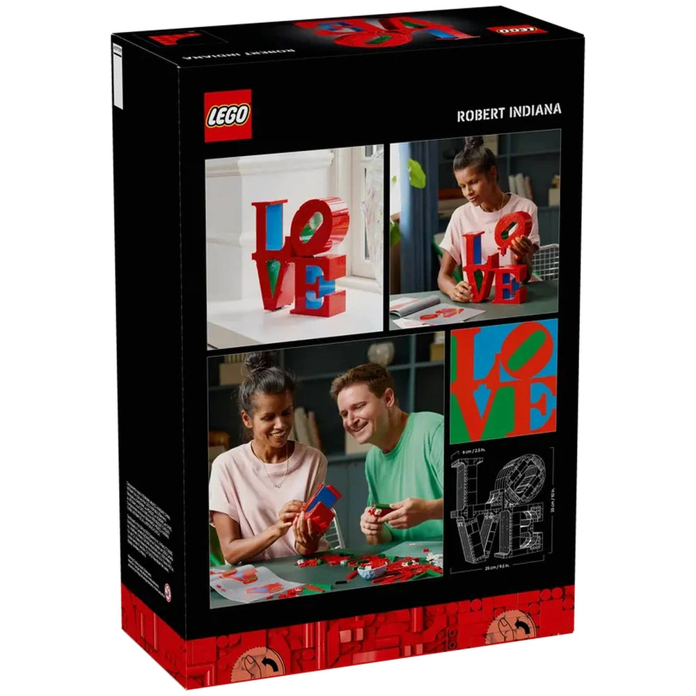 LEGO Art LOVE construction set box features a vibrant design with a large heart and colorful building scenes on a black backg