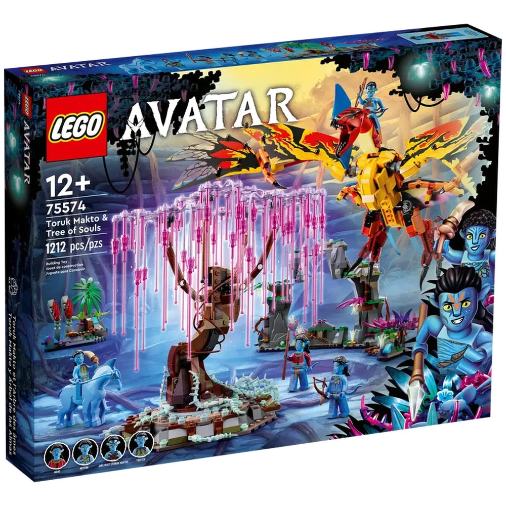 LEGO Avatar Toruk Makto & Tree of Souls construction set box featuring vibrant pink flora, iconic minifigures, and detailed landscapes.