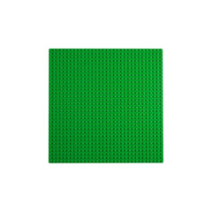 Bright green LEGO Classic Baseplate measuring 9.5 inches square, featuring a sturdy surface with 1,024 aligned studs for endless creative building.