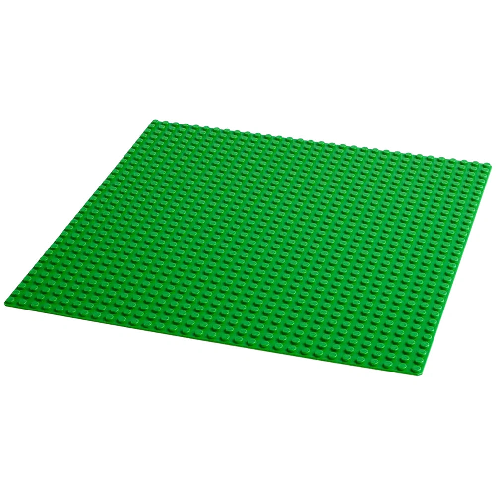Green LEGO® Classic Baseplate measuring over 9.5 inches square, featuring a textured 32x32 stud surface for building and creative play.