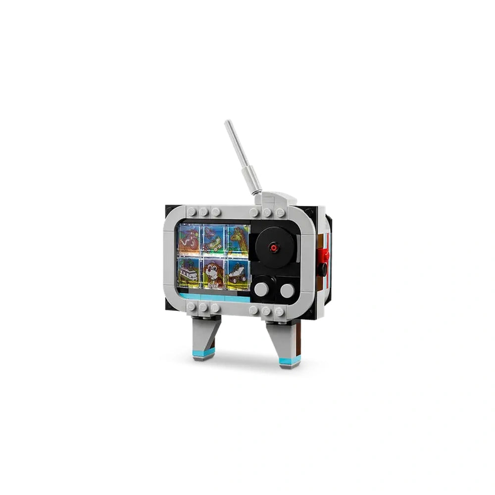 LEGO Creator Retro Camera set showcasing a vintage television design with a colorful display of snapshots and a functional antenna.