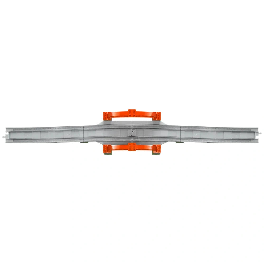 Gray train bridge with orange supports and tracks, designed for LEGO® DUPLO® sets, elevating playtime adventures for toddlers.