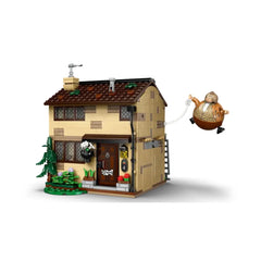 LEGO Harry Potter playset featuring a detailed model of the Dursley home at 4 Privet Drive, with Aunt Marge floating away on a balloon.