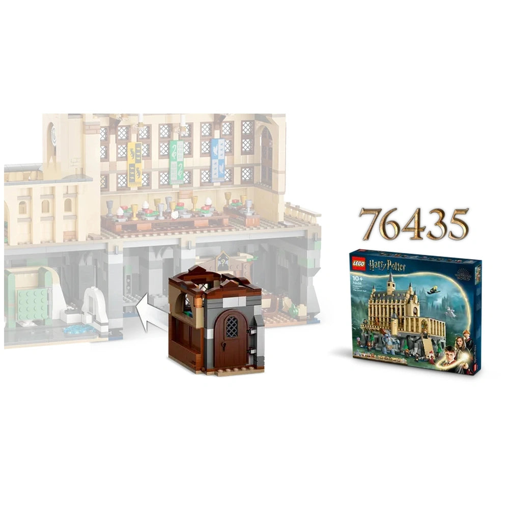 LEGO Harry Potter Hogwarts Castle Charms Class set, featuring a detailed classroom and a small brown building, with the box showing Hogwarts and characters.