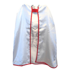 Maltese Knight cape in smooth shiny fabric with red trim and an emblem, perfect for pretend play and role playing.